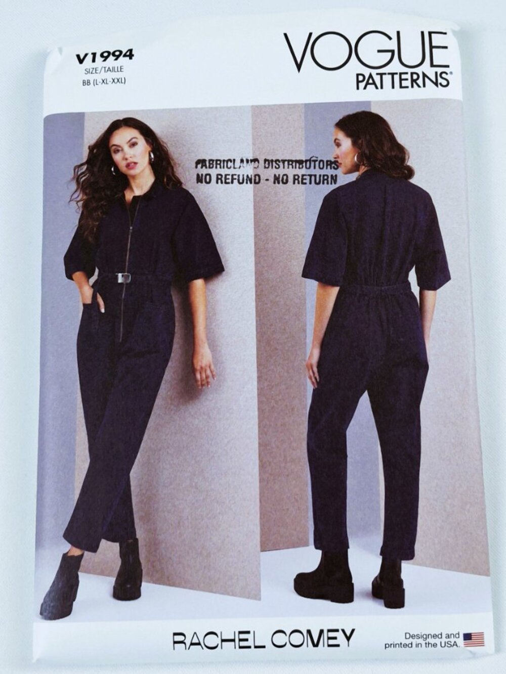 Vogue 1994 Sz L-XXL Loose Fit Utility Jumpsuit With Belt Pattern Uncut